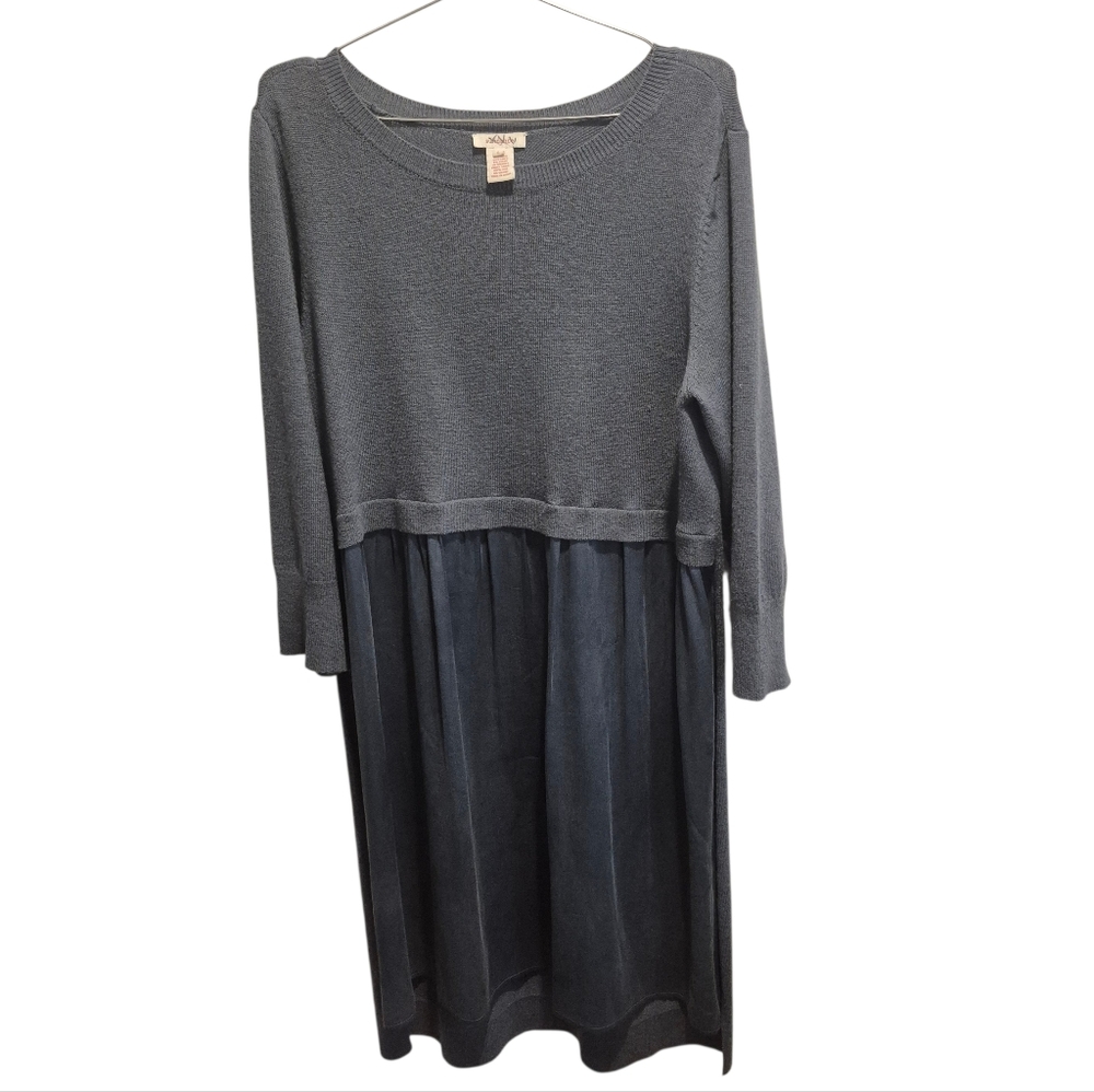 Sundance Jillian Dress Merino Wool Silk Long Sleeve Dress Size Large Blue Gray
